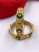 Gold Plated Traditional Uncut Polki Green Kundan Bangles For Women By Gehna Shop Bangles